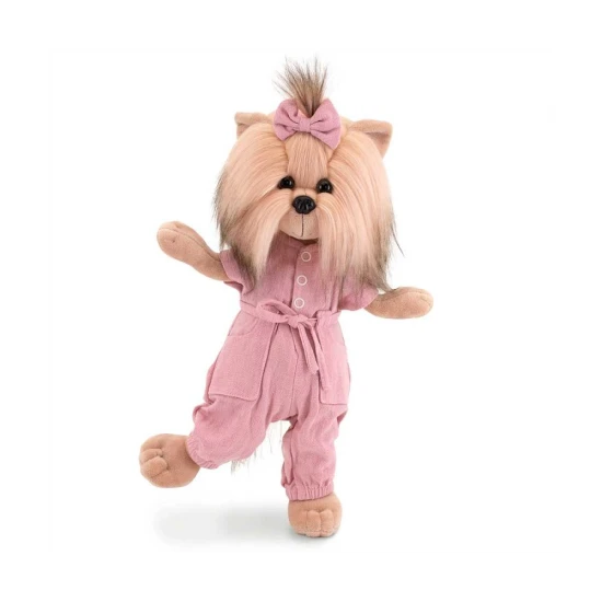 Plysovy pejsek Lucky Doggy Yoyo yorksirka v ruzovych satech – 38 cm