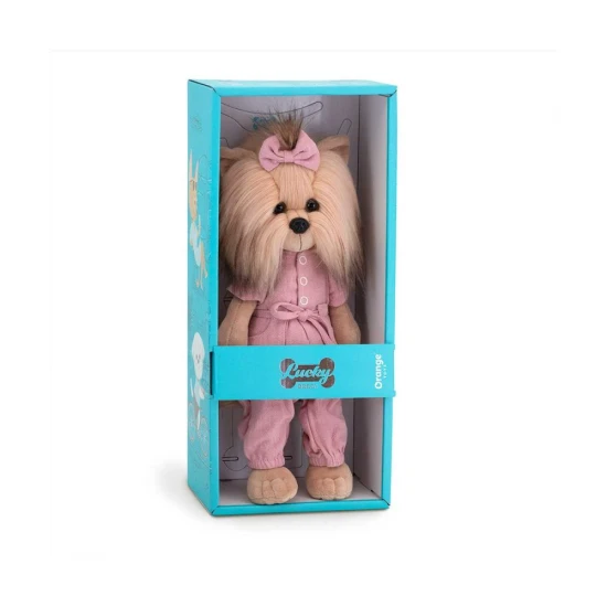 Plysovy pejsek Lucky Doggy Yoyo yorksirka v ruzovych satech – 38 cm