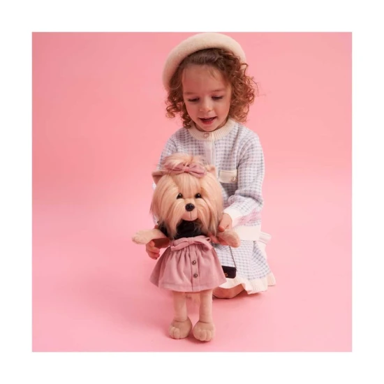 Plyšový pejsek yorkšírka Lucky Doggy Yoyo Perfect Look v černém topu a růžové sukni