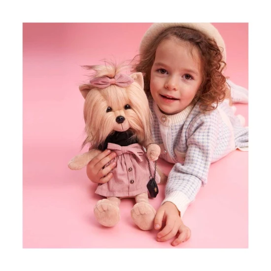 Plyšový pejsek yorkšírka Lucky Doggy Yoyo Perfect Look v černém topu a růžové sukni