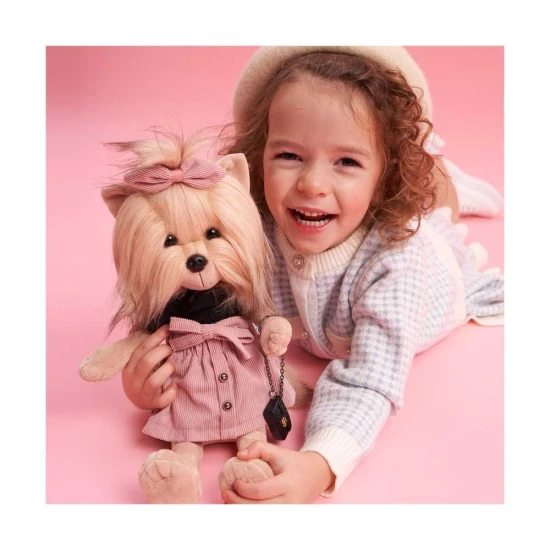 Plyšový pejsek yorkšírka Lucky Doggy Yoyo Perfect Look v černém topu a růžové sukni