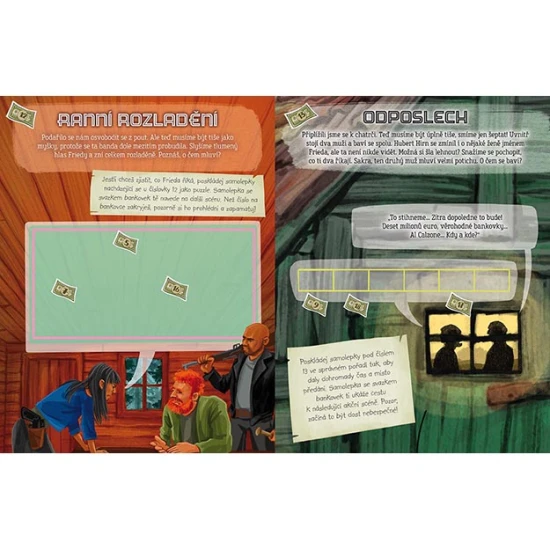 Samolepková únikovka Chatrč v lese – dětský sešit plný úkolů, hádanek a samolepek