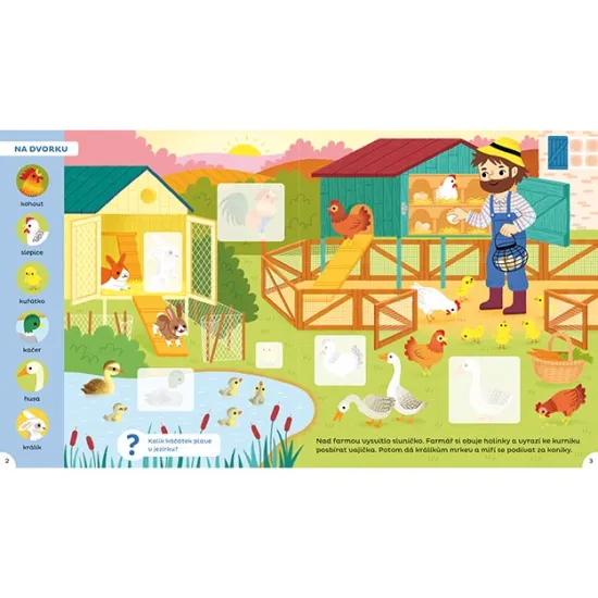 Jiri Models Samolepky pro zvídavé děti Farma Barevná samolepková knížka Farma s obrázky zvířat, strojů a úkoly k vyplnění.