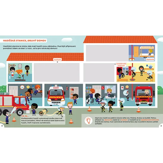 Jiri Models Samolepky pro zvídavé děti Hasiči Barevná samolepková knížka Hasiči s obrázky hasičských aut, zásahů a záchranných situací.
