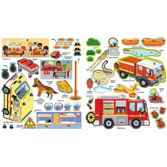 Jiri Models Samolepky pro zvídavé děti Hasiči Barevná samolepková knížka Hasiči s obrázky hasičských aut, zásahů a záchranných situací.
