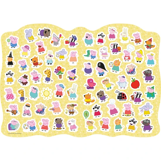 Tvarované omalovánky Peppa Pig obsahují 24 originálně tvarovaných stran s barevnou předlohou a 70 samolepek na ozdobení.