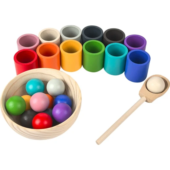 2Kids Toys Kuličky a kalíšky Duhové 12 barev Montessori hra pro děti s barevnými kuličkami, kalíšky a lžící na rozvoj jemné motoriky a smyslů