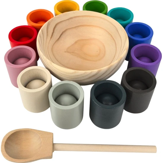 2Kids Toys Kuličky a kalíšky Duhové 12 barev Montessori hra pro děti s barevnými kuličkami, kalíšky a lžící na rozvoj jemné motoriky a smyslů