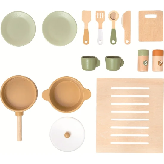 Detska drevena kuchynka 2Kids Toys Sweet se sporakem, mikrovlnkou, kavovarem a doplnky