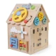Dřevěný Montessori domeček se zámky a aktivitami pro děti – interaktivní vzdělávací hračka