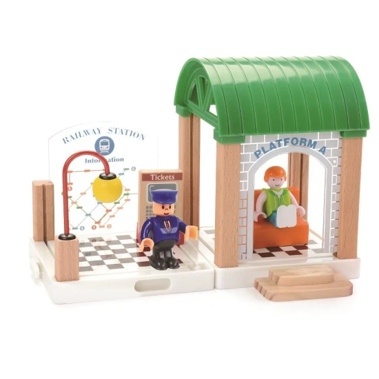 Dřevěná vláčkodráha Město a Vesnice – 200 dílů, koleje, vláčky, most a doplňky