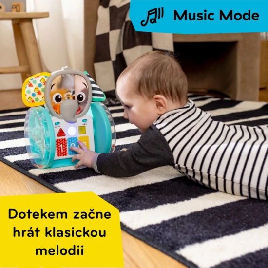Baby Einstein Hudební slon Válejte se, zkoumejte a učte se s interaktivní plazící hračkou Baby Einstein.
