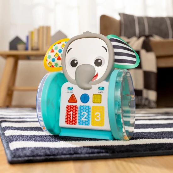 Baby Einstein Hudební slon Válejte se, zkoumejte a učte se s interaktivní plazící hračkou Baby Einstein.