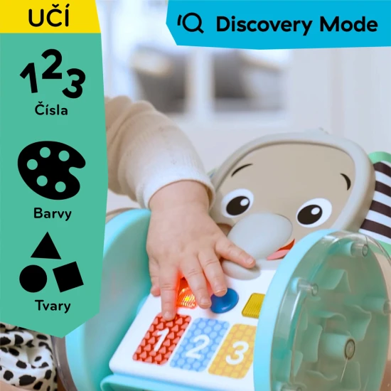 Baby Einstein Hudební slon Válejte se, zkoumejte a učte se s interaktivní plazící hračkou Baby Einstein.