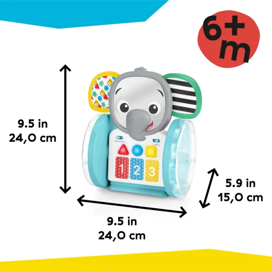 Baby Einstein Hudební slon Válejte se, zkoumejte a učte se s interaktivní plazící hračkou Baby Einstein.