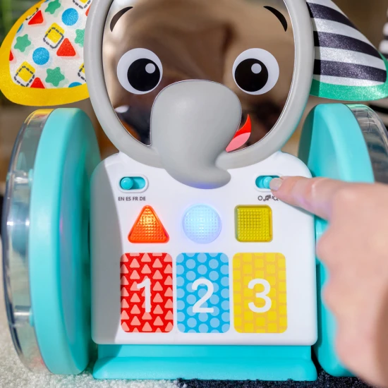 Baby Einstein Hudební slon Válejte se, zkoumejte a učte se s interaktivní plazící hračkou Baby Einstein.