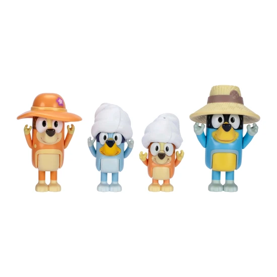 Bluey Rodinný výlet – 4 figurky Bluey, Bingo, Chilli a Bandit připravené pro dovolenou