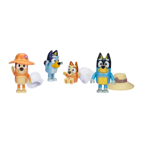 Bluey Rodinný výlet – 4 figurky Bluey, Bingo, Chilli a Bandit připravené pro dovolenou
