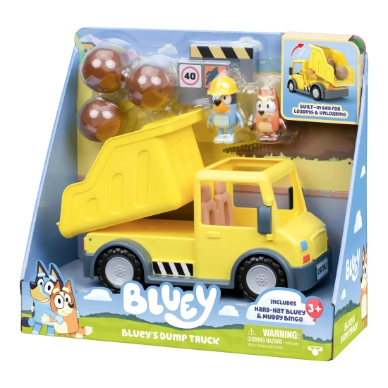 Sklápěč se 2 figurkami Bluey – hrací set s nákladním autem, figurkami Bluey a Bingo a doplňky.