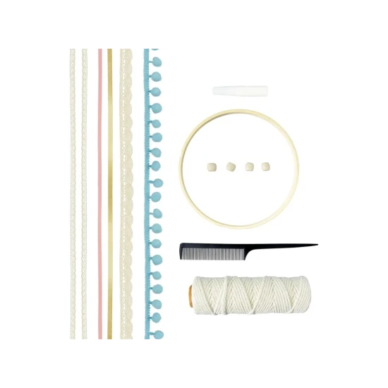 Kreativní sada Macramé Lapač snů DELUXE připravená k tvoření.