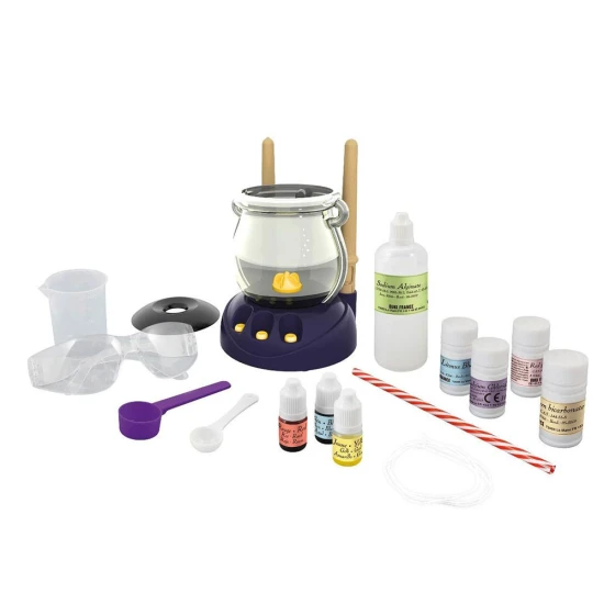 Sada je tematicky laděna jako dílna malého "chemického čaroděje" se všemi potřebnými pomůckami.