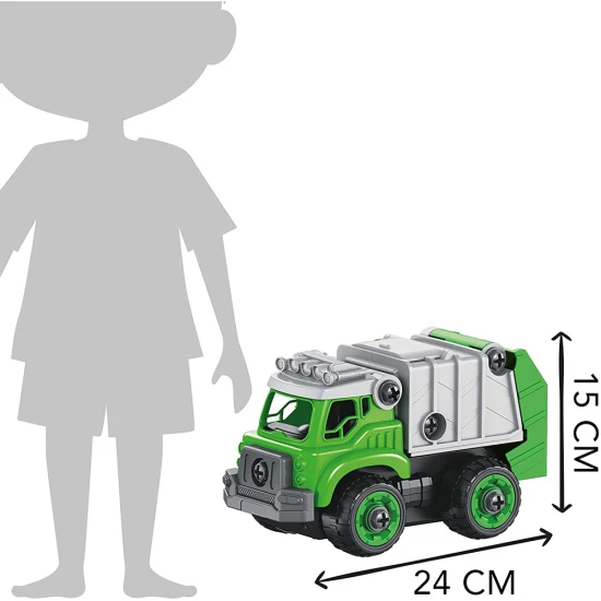 Stavebnice popelářského auta (2 varianty vzhledu auta) na dálkové ovládání, které si dítě sestaví samo.