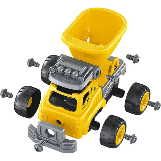 Stavebnice stavebních strojů (2 varianty: bagr a nákladní automobil) na dálkové ovládání, které si dítě sestaví samo. 