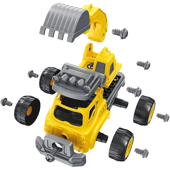 Stavebnice stavebních strojů (2 varianty: bagr a nákladní automobil) na dálkové ovládání, které si dítě sestaví samo. 