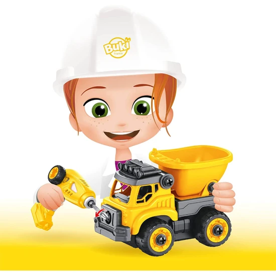 Stavebnice stavebních strojů (2 varianty: bagr a nákladní automobil) na dálkové ovládání, které si dítě sestaví samo. 