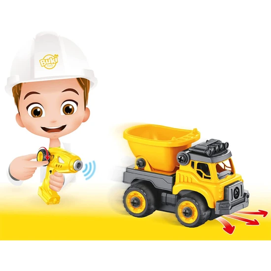 Stavebnice stavebních strojů (2 varianty: bagr a nákladní automobil) na dálkové ovládání, které si dítě sestaví samo. 