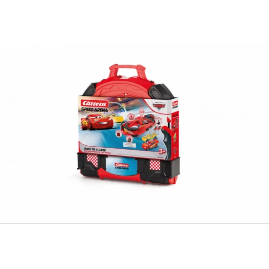 Autodráha Carrera Speed Arena Disney Cars – závodní dráha s Bleskem McQueen a Dinoco Cruz Autodráha Carrera Speed Arena Disney Cars – 2,77 m dráha s Bleskem McQueen a Dinoco Cruz, ovladače, počítadlo kol a dekorace Disneyho aut