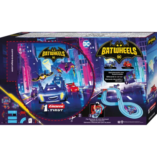 Autodráha Carrera FIRST Batwheels s autíčky BAM a Redbird na 2,9 m dlouhé dráze.