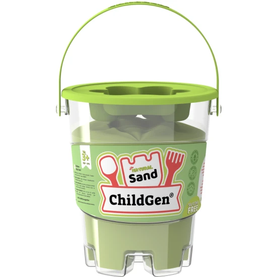 ChildGen Magický písek v kbelíku Green 500g – přírodní, antibakteriální a voňavý kinetický písek pro děti.