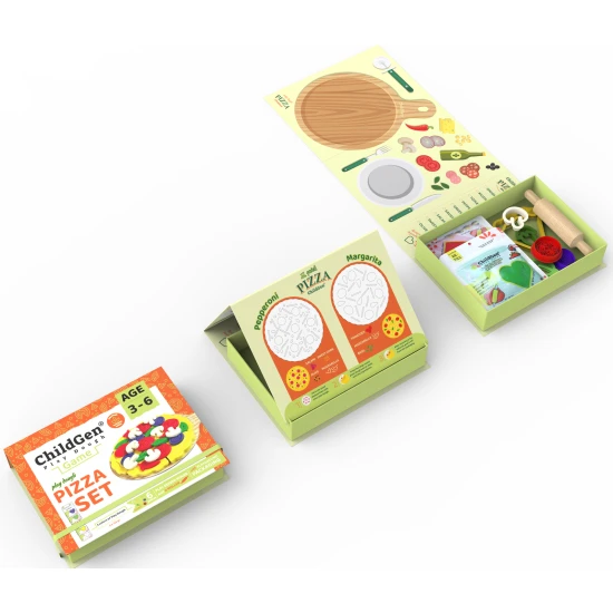 ChildGen Modelovací sada Pizza - přírodní plastelína s formičkami a hrací podložkou.