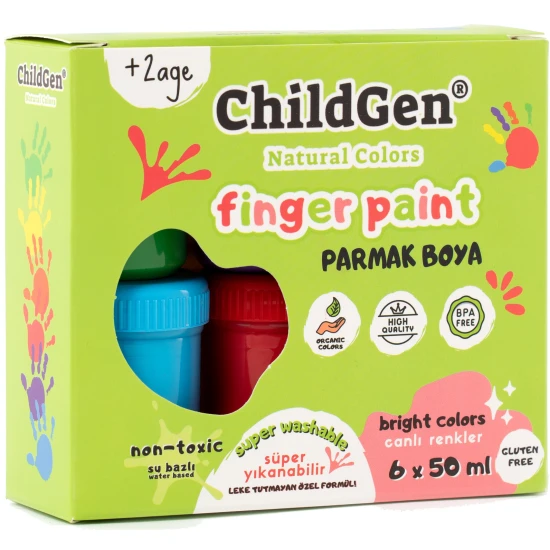 ChildGen Prstové barvy omyvatelné 6 x 50 ml - přírodní, netoxické a lehce omyvatelné barvy pro děti.