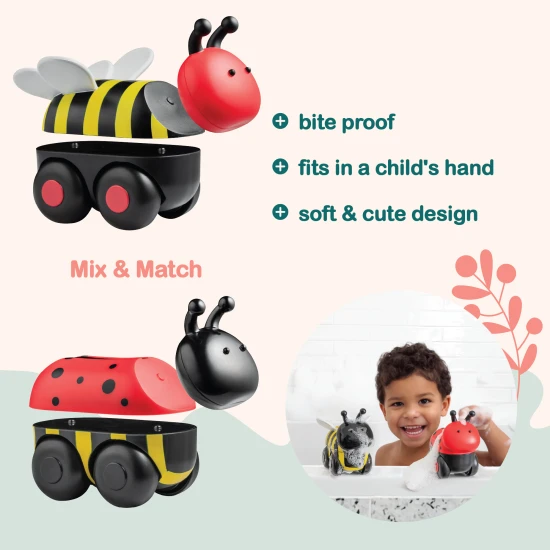 Magnetická zvířátka Magimals Wheely – dřevěná hračka Beruška a Včela na kolečkách s magnetickými částmi