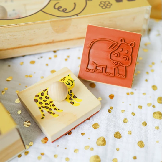 Créa Lign Dřevěná razítka s držákem Savana 9 ks Sada razítek Dřevěná razítka pro děti s držákem Savana Crea Lign