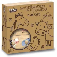 Dřevěná razítka s držákem Farma 9 ks