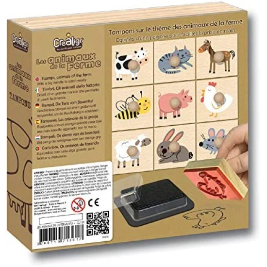 Sada razítek Dřevěná razítka pro děti s držákem Farma Crea Lign
