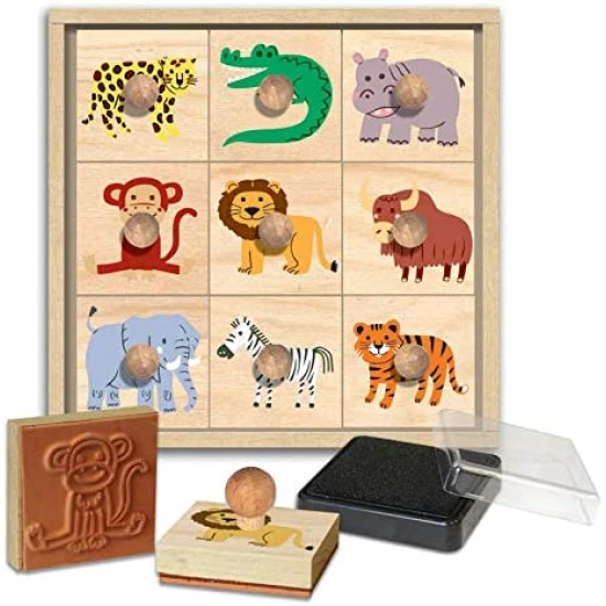 Créa Lign Dřevěná razítka s držákem Savana 9 ks Sada razítek Dřevěná razítka pro děti s držákem Savana Crea Lign