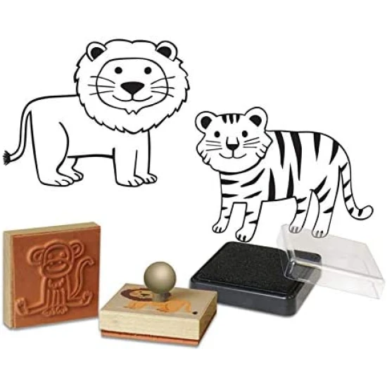 Créa Lign Dřevěná razítka s držákem Savana 9 ks Sada razítek Dřevěná razítka pro děti s držákem Savana Crea Lign