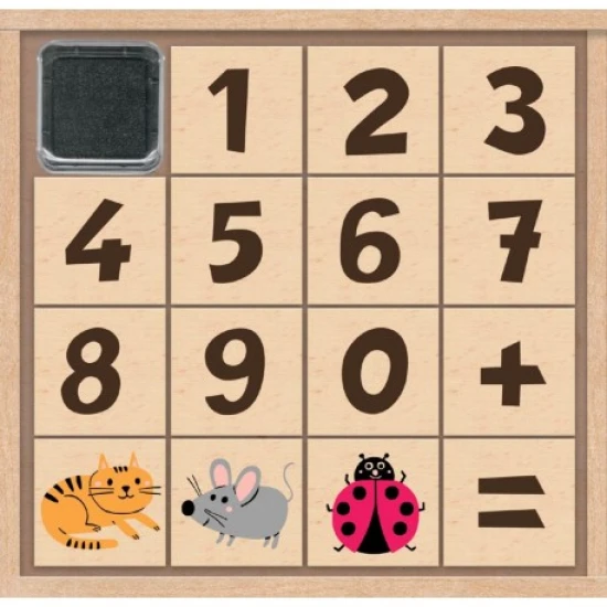 Sada razítek Dřevěná razítka pro děti Zvířata a čísla Crea Lign.