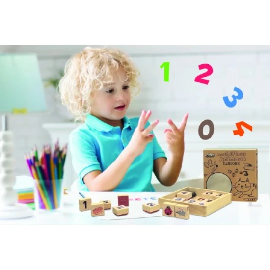 Sada razítek Dřevěná razítka pro děti Zvířata a čísla Crea Lign.