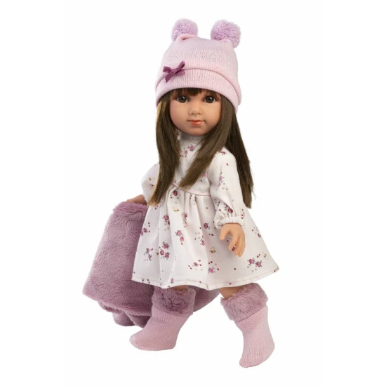 Llorens panenka s měkkým tkaninovým tělem a vlásky, 35 cm, ručně vyrobená ve Španělsku, ideální pro děti.