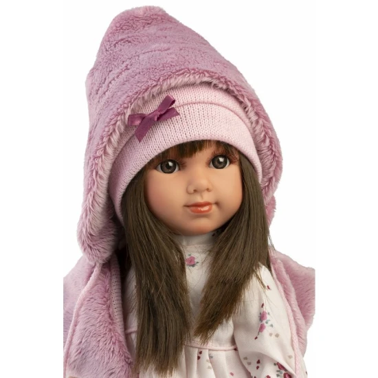 Llorens panenka s měkkým tkaninovým tělem a vlásky, 35 cm, ručně vyrobená ve Španělsku, ideální pro děti.