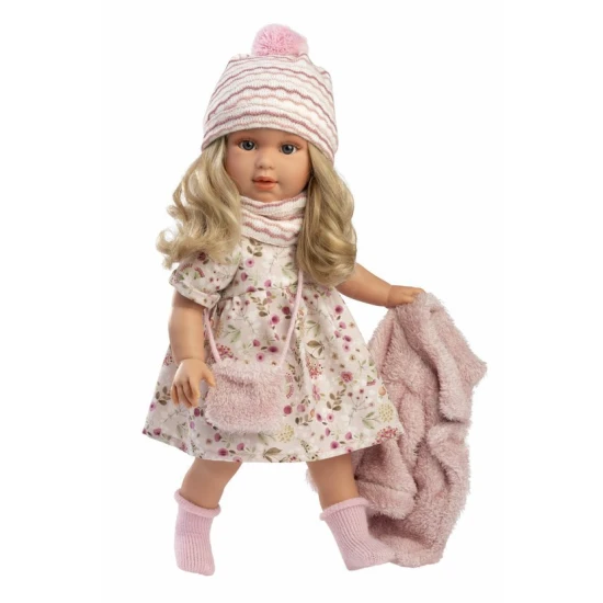 Llorens panenka s měkkým tkaninovým tělem a vlásky, 40 cm, ručně vyrobená ve Španělsku, ideální pro děti.