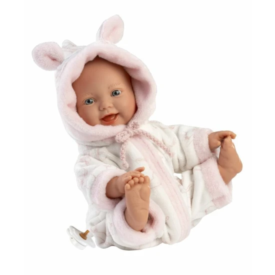 Miminko bez zvuku s měkkým látkovým tělem, 32 cm, měkčený vinyl, dudlík v balení, ručně vyrobené v Španělsku.