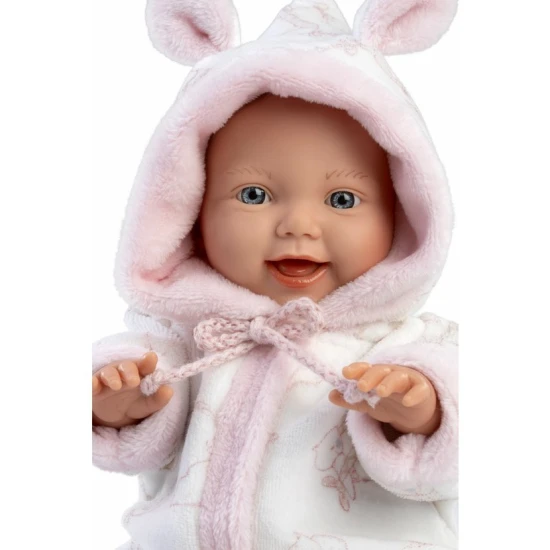 Miminko bez zvuku s měkkým látkovým tělem, 32 cm, měkčený vinyl, dudlík v balení, ručně vyrobené v Španělsku.