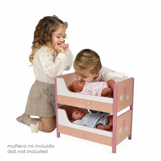 Dřevěná postýlka pro panenky 2 v 1 Tulipe DeCuevas s pastelovými barvami a tulipánovým motivem