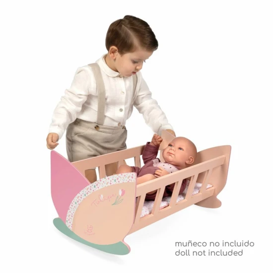 Dřevěná kolébka pro panenky Tulipe DeCuevas s pastelovým designem a motivem tulipánů